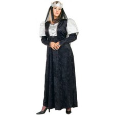 Renaissance Lady Costume 2 Pc Black  Silver Dress  Crown W/ Drape Plus Size