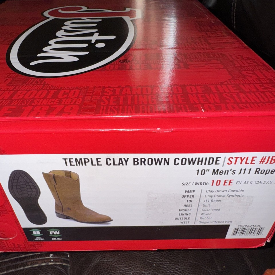 Justin Mens Farm/Ranch Roper Black Cow Boot | eBay