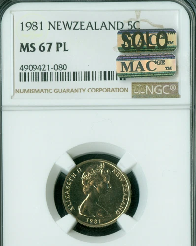 1981 NEW ZEALAND 5 CENTS NGC MS67 PL PQ MAC SOLO FINEST GRADE SPOTLESS .