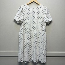 NWT LOFT White Geo Diamond Puff Sleeve Swing Dress Women's Sz 6