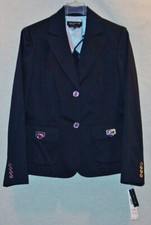 JONES NEW YORK LADIES NAVY BLAZER / JACKET WITH CHROME ACCENT NEW W/TAGS SIZE 10