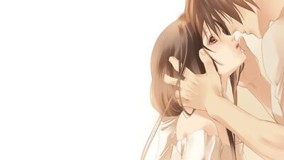 Anime kissing girls boys brunette simple background Playmat Game Mat Desk