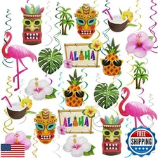 HADDIY Hawaiian Luau Party Hanging Decorations,30 Set Aloha Party Hanging Swi