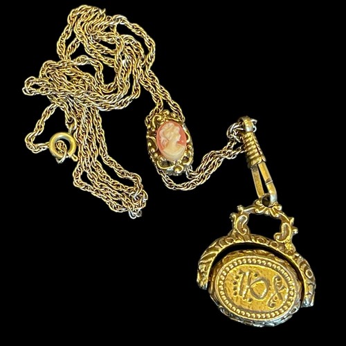 Vtg Goldette Slide Necklace Flip Pendant Fob Cameo & Napoleon Faux Coin Jewelry - Picture 3 of 9