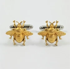Gold Honey Bee Cufflinks, Lapel Pin, Tie Bar and Earrings--Insect Animal Wedding