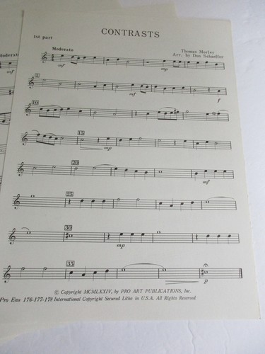 Thomas Morley Contrasts for Clarinet Quartet Sheet Music Arranged Don Schaeffer - Picture 3 of 7