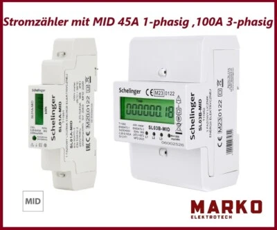 SCHELINGER Wechselstromzähler Stromzähler mit MID 45A 100A 1 3-phasig Phasen für Hutschiene
