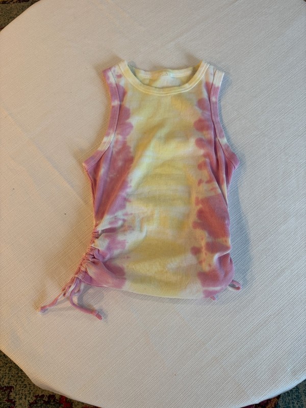 Tie Dye Ribbed Tank Top Girls Tween Sleeveless Ruched Drawstring Pink Yellow