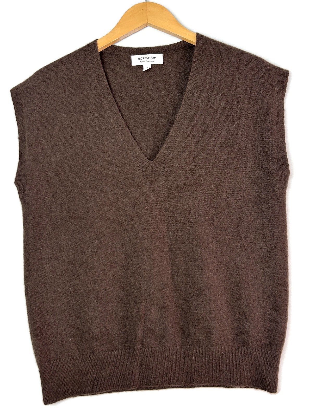 Nordstrom Women's Cashmere V-neck Sweater Vest Brown Luxury Soft Staple Sz S