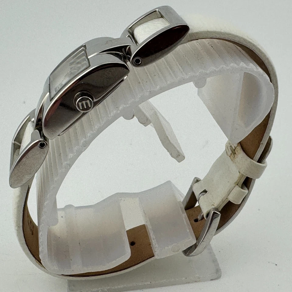 Esprit Reloj Cuarzo Mujer Plateado Blanco Ancho Rectángulo Cuero Analógico Batería Nueva Foto 4 de 4