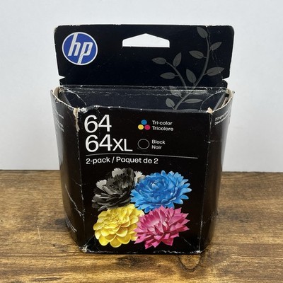 Genuine HP 64 & 64XL Black Tri-Color Ink Cartridge 2-Pack - Exp 11/2027