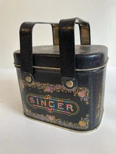 Vintage Singer Sewing Machine Tin Bristol Ware Double Handles Rainbow On Black