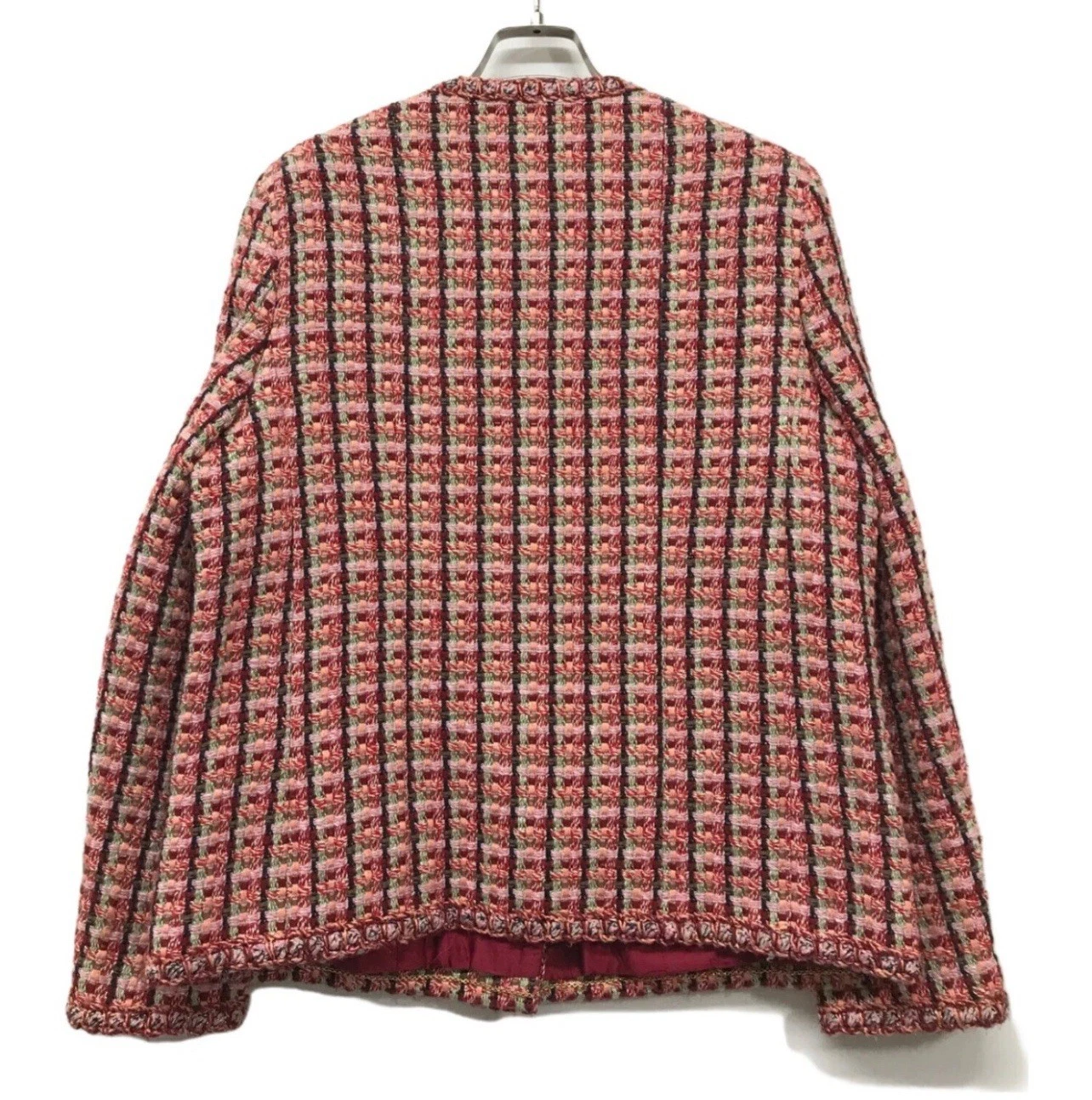 CHANEL GIACCA TWEED FANTASIA rosso rosa verde cristallo CC Boucle taglia 38