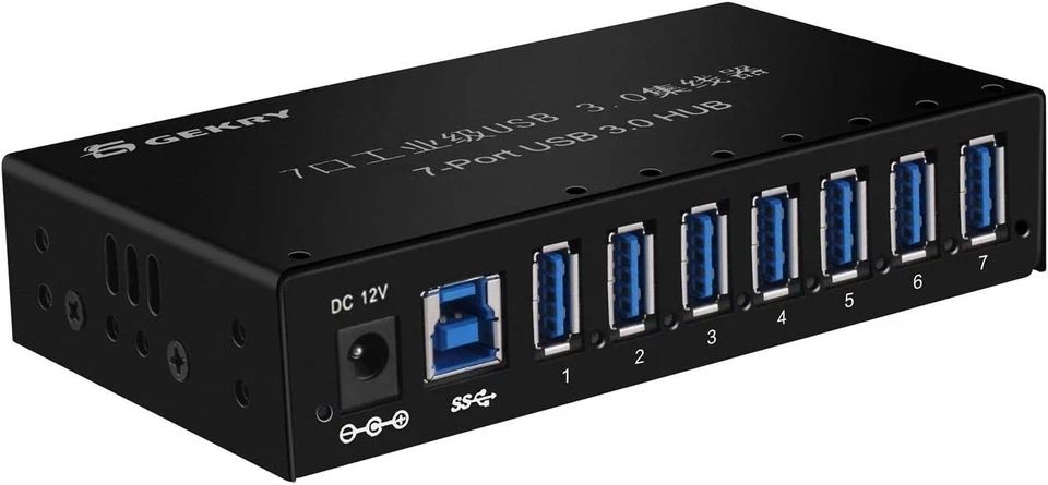 7-Port Powered USB 3.0 Hub with Metal Case - High-Speed Data & Mountable Design - Image 3 of 4