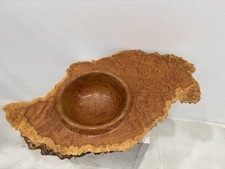 Folk Art Live-Edge Burl Wood Bowl Centerpiece Signed 15"