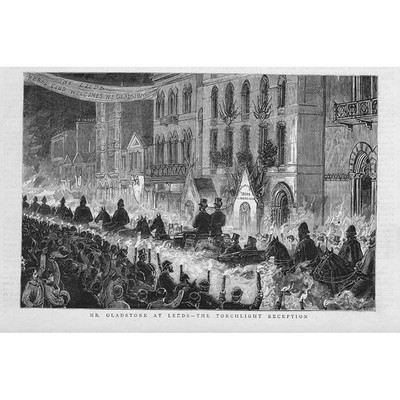 LEEDS Fackelempfang für Mr Gladstone - antiker Druck 1881