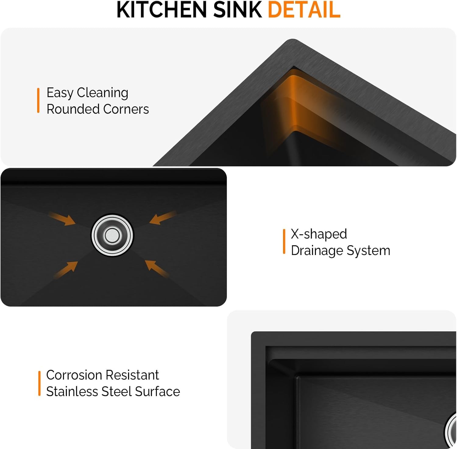 33 Inch Kitchen Sink, Single Bowl Undermount, Built-in Drying Rack & Board