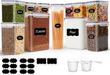 Kitchen Storage Containers Include Labels, Sugar, Flour, Plastic Pantry Org