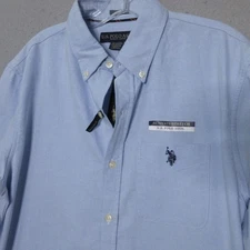US Polo Assn USPN Oxford Shirt Men Medium Blue Timeless Classic Logo Stretch NWT