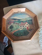 Folk Art Wooden Tray Crowning Touch Crackle Finish Farming Fields Country Life