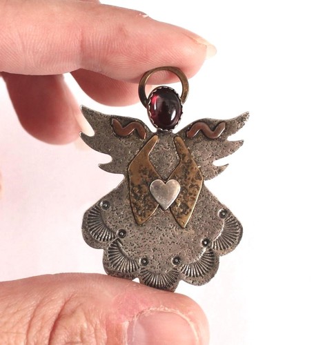 Ciondolo spilla angelo argento sterling metalli misti vintage firmato CATHERINE MCELROY