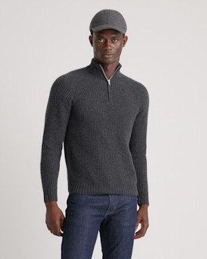 Quince Men Mongolian Cashmere Fisherman Quarter Zip Sweater Gray XL