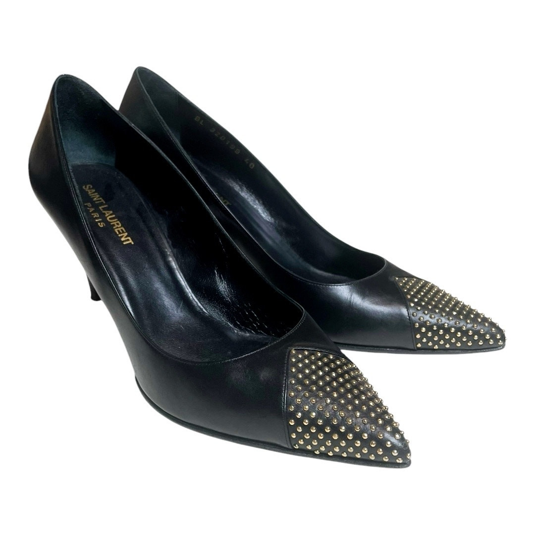 Saint Laurent decolte in pelle nera con borchie dorate e dettagli taglia 40