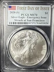 2020 S American Silver Eagle PCGS MS70 Emergency Issue - FDOI