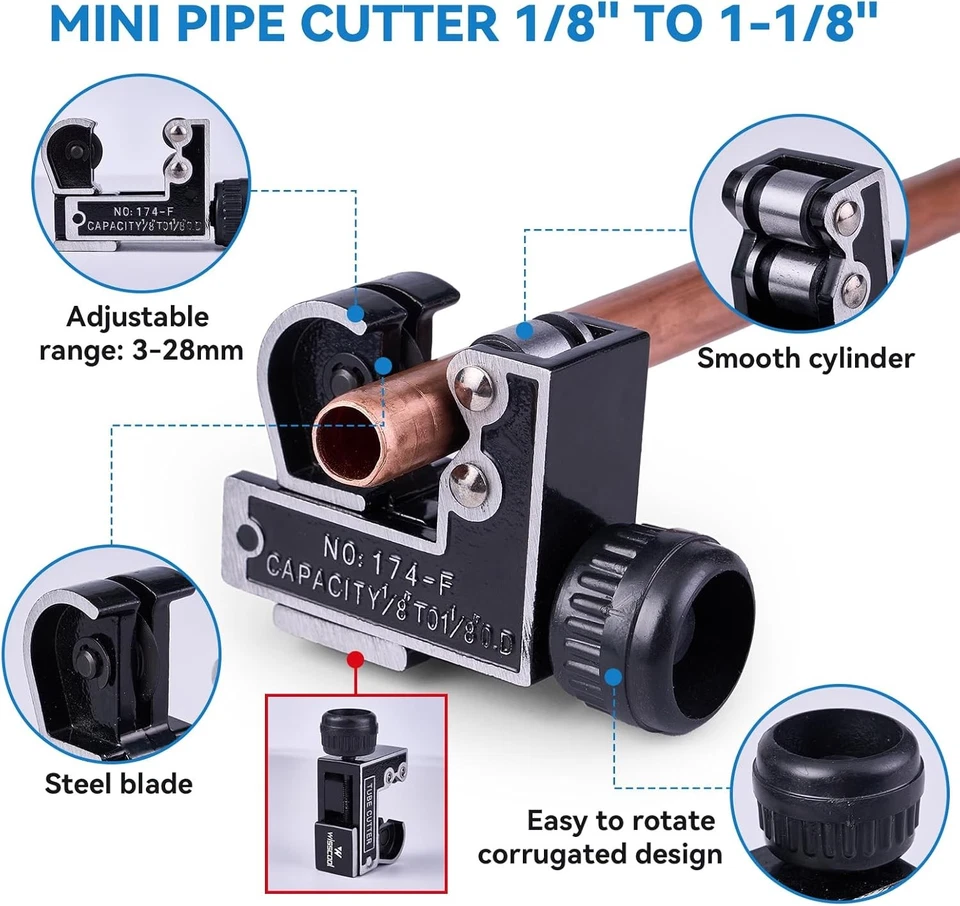 Tube Cutter Set 8 in 1, Heavy Duty Pipe Cutter 1/8''-2'', Mini Pipe Cutter 1/8 t - Image 4 of 4