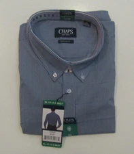 CHAPS Blue Small Check L/S Button Down Dress Shirt NWT Mens Sz XL 17-17.5 36/37