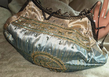 Beautiful Hand-Beaded Purse, Beads, Sparkles, Lt. Blue/Cream, Chain, Gorgeous