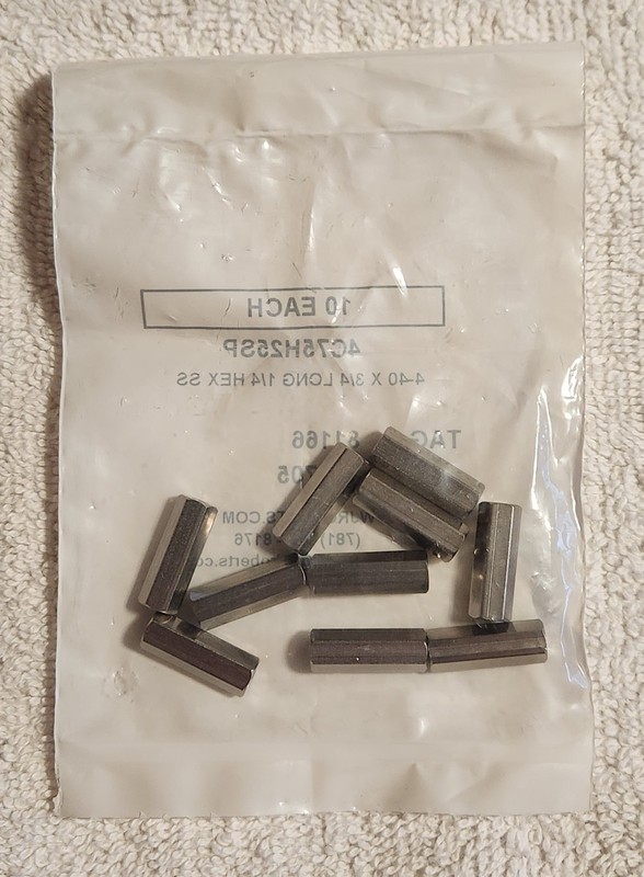 New (PKG of 10) Standoff, 1/4" Hex, F-F, 4-40, 3/4" Length, Aluminum