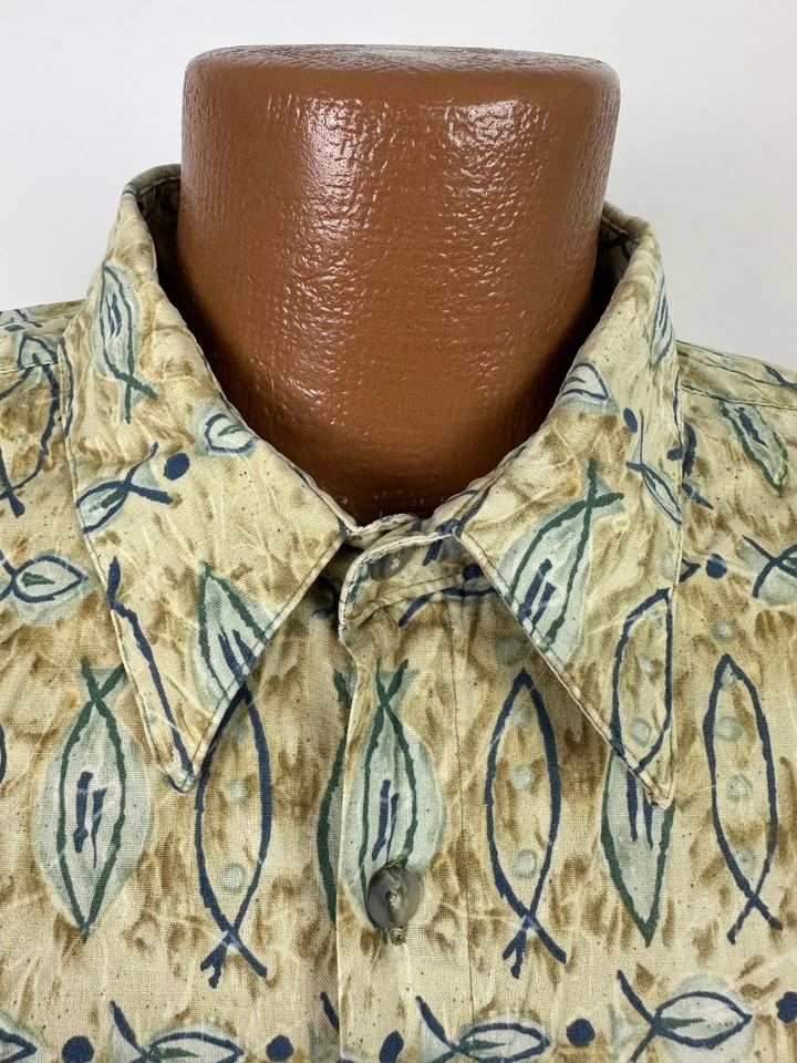 Vintage 90s Hawaiian Shirt Men XXL Fishing Tribal Geometric Cotton Campia Moda - Image 3 of 4