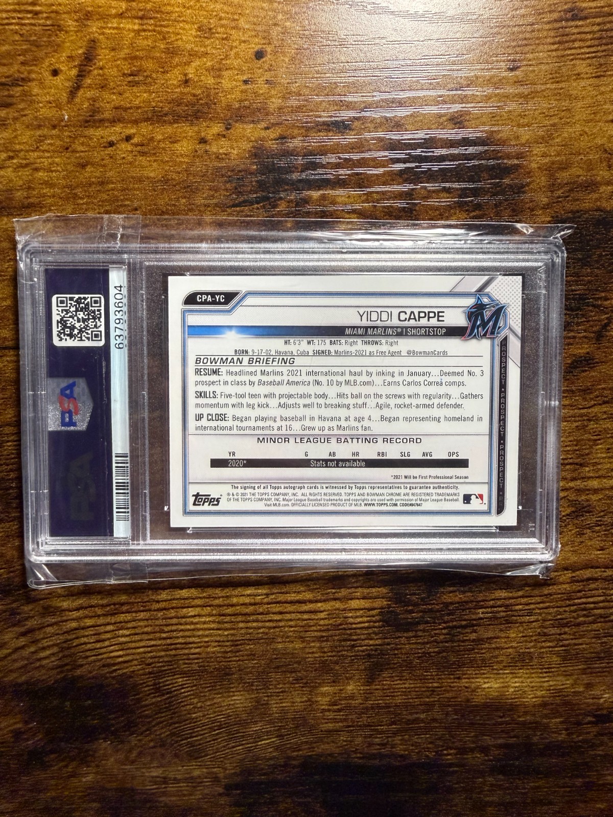 2021 BOWMAN CHROME YIDDI CAPPE AUTO ROOKIE GOLD SHIMMER /50 PSA 9 view 2