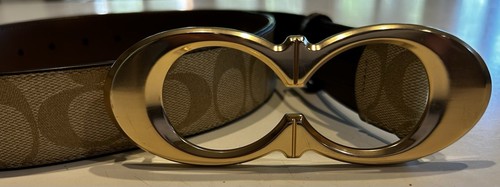 NWOT Coach Signature Buckle Belt 25 Mm Size L GOLD KHAKI TAN BROWN SADDLE - Picture 12 of 13