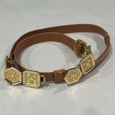 VTG Alexis Kirk Belt Womens M Brown Tan Snakeskin Leather W Gold Buckle