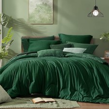 Queen Comforter Set - 7 Pieces Cationic Dyeing Emerald Green Bed in a Bag
