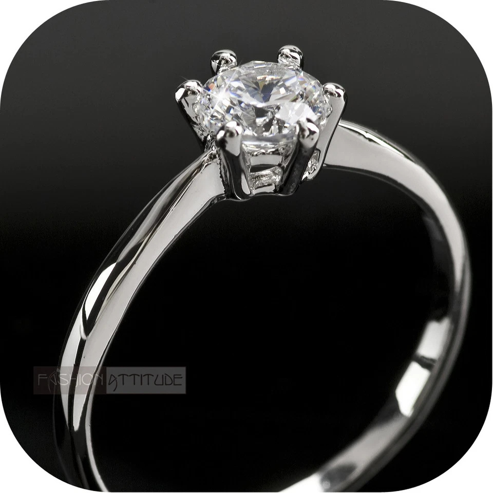 RING 18K WHITE GOLD GP MADE WITH GENUINE SWAROVSKI CRYSTAL US 6.5 AU UK N 0.5CT Foto 2 de 2