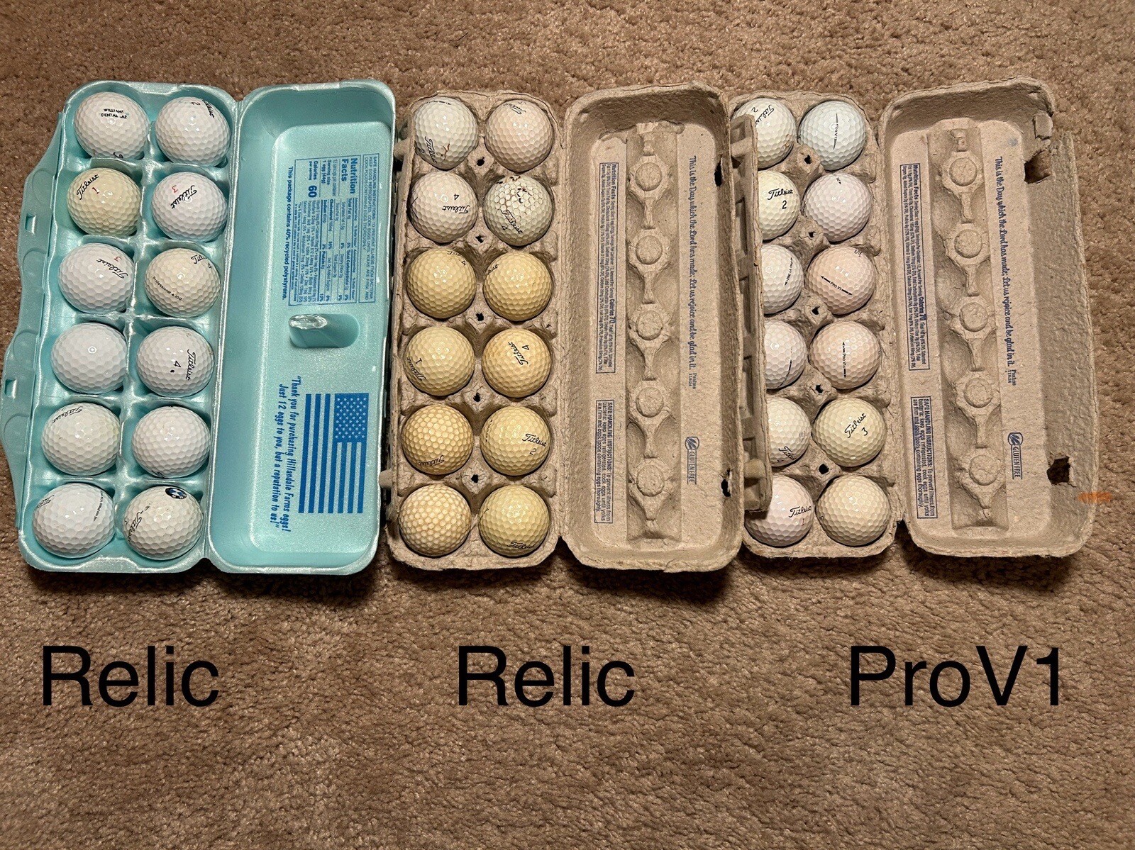 36 Titleist golf balls Three egg cartons of the Used Titleist Golf