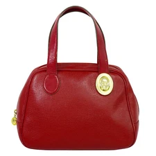 Christian Dior Leather Handbag Red Gold