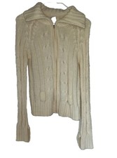 Womens Ivory Knit Sweater Full Zip Size M Medium