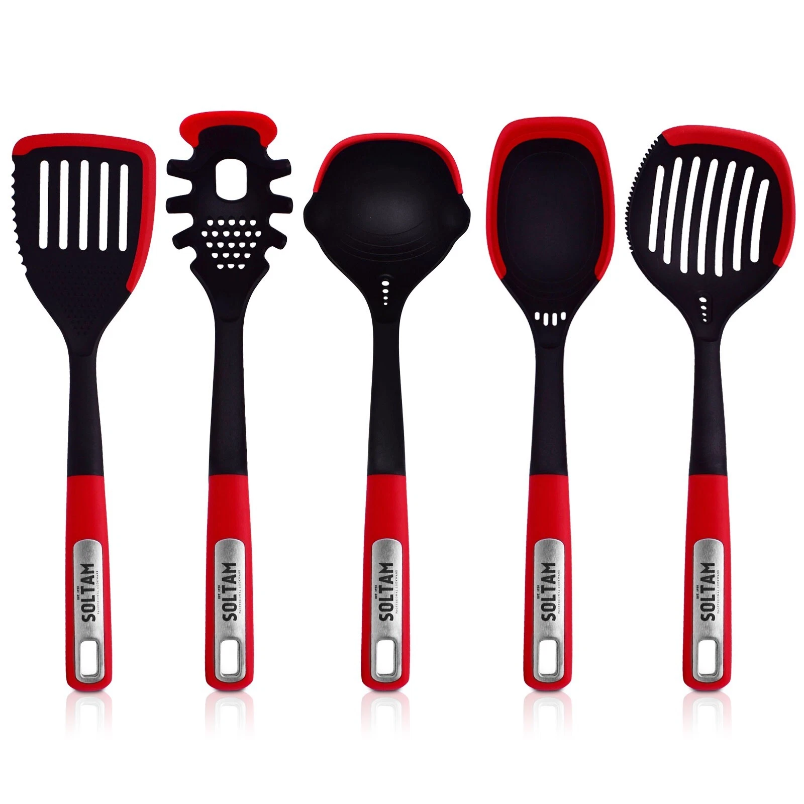 5 Pcs Red Silicone Utensils Set Non-Stick & Heat Resistant for Cooking & Serving