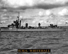 ROYAL NAVY DESTROYER HMS WHITEHALL D94   8 X10 PHOTO WITH STATS SHEET