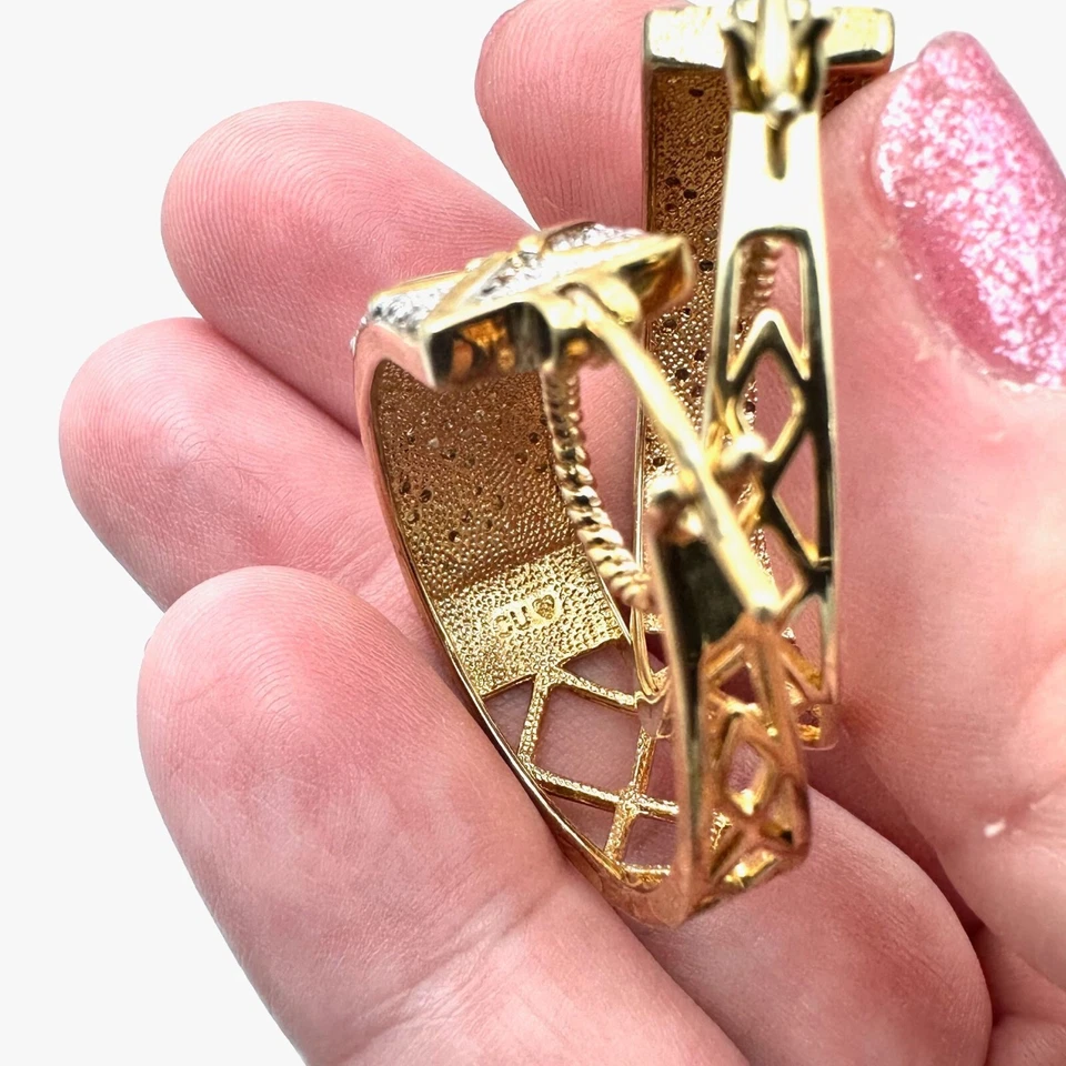 Pendientes de oro sobre plata esterlina para mujer con aros traseros de celosía de 1 1/4 pulgadas Foto 4 de 4