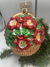 RAZ Imports Christmas Ornament 4  Basket Of Poinsettias NEW With Tag