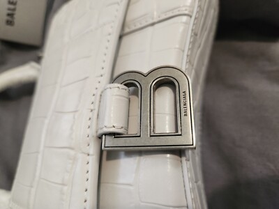 Balenciaga Hourglass XS Crocodile Embossed White Top Handle Bag