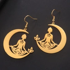 Yoga Meditation Pendant Dangle Earrings for Women Buddha Crescent Moon Healing