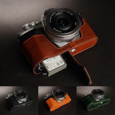 Real Leather Half Camera Case Bag Cover for Olympus OM-D E-M10 EM10 Mark III M3