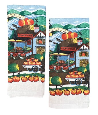 cecil saydah Set of 2 kitchen towel Country Store Fall Pumpkins Countryside