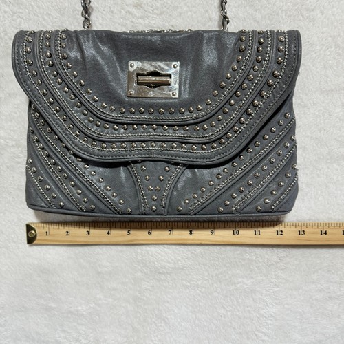 D'Lish Studded Faux Leather Crossbody Shoulder Bag Gray Purse w/ Strap - Picture 2 of 10